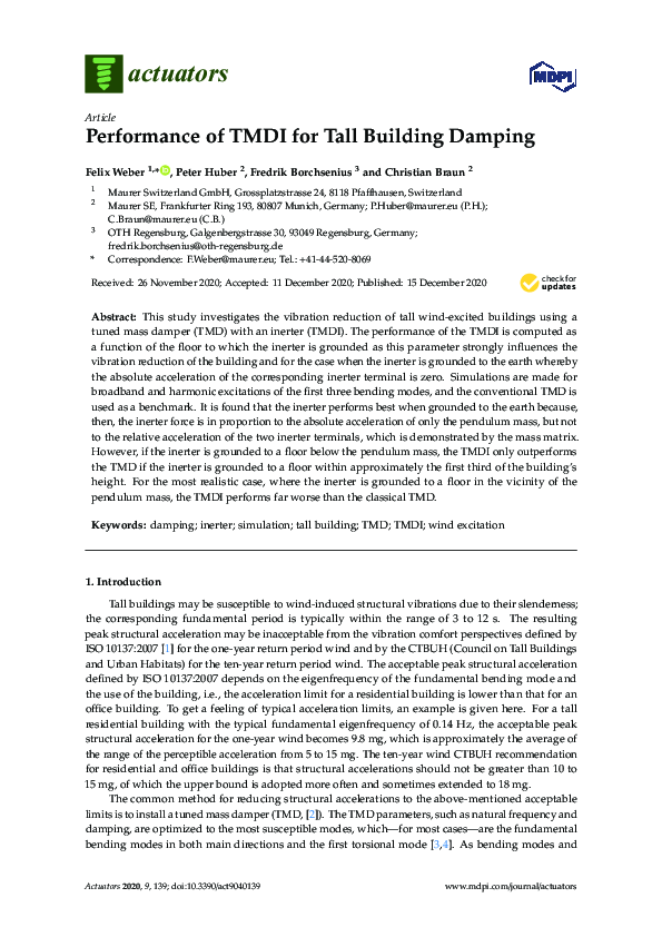 (PDF) Performance of TMDI for Tall Building Damping