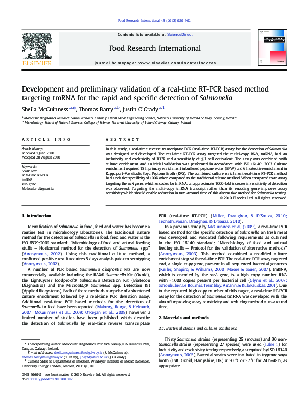 (PDF) Development and preliminary validation of a real-time RT-PCR ...