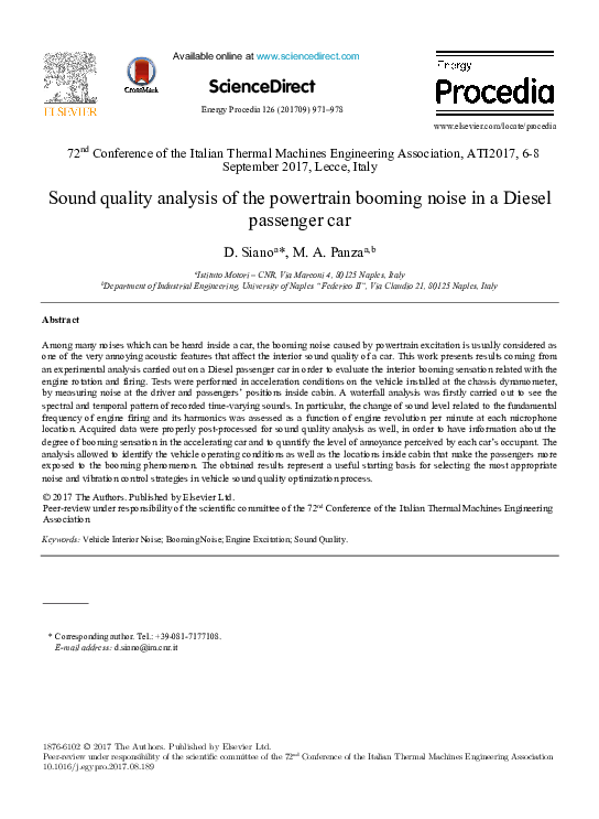 (PDF) Sound quality analysis of the powertrain booming noise in a ...