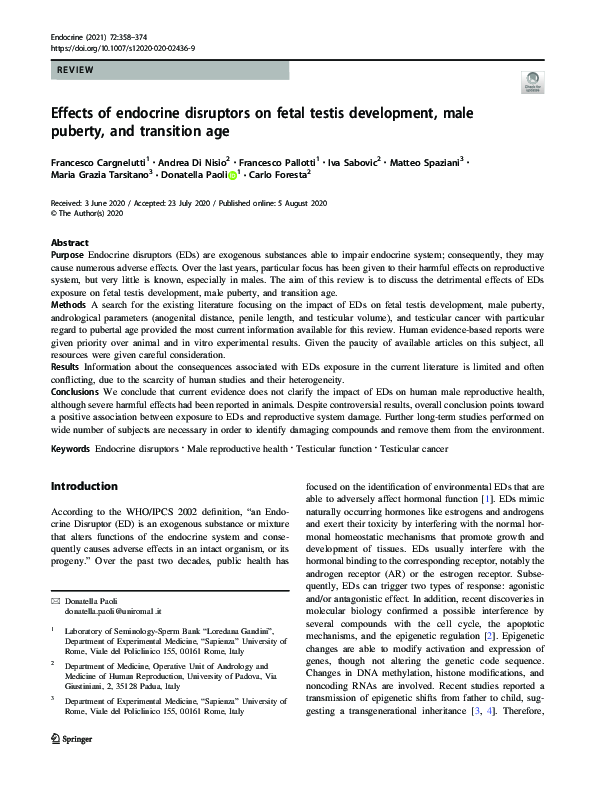 (PDF) Effects of endocrine disruptors on fetal testis development, male ...