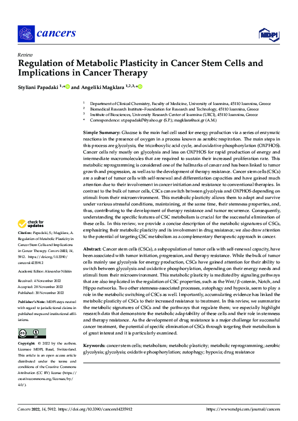 (PDF) Regulation of Metabolic Plasticity in Cancer Stem Cells and ...