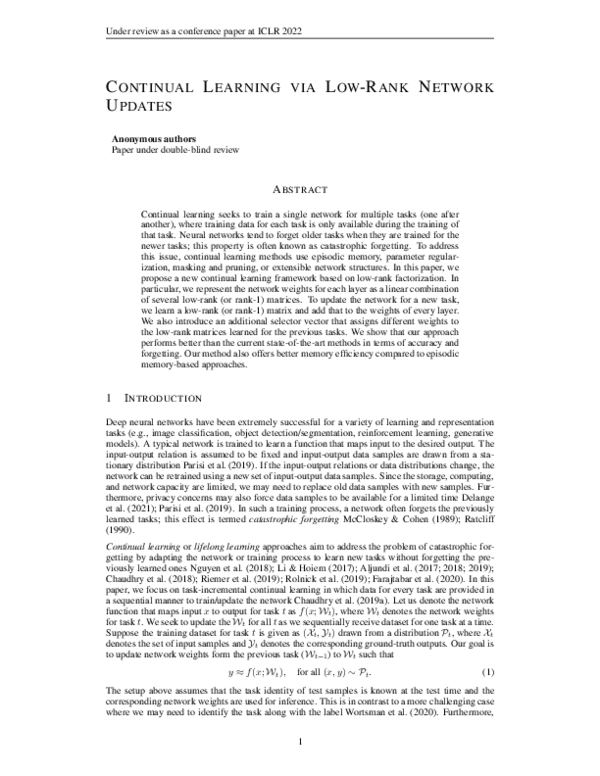 (PDF) Continual Learning via Low-Rank Network Updates