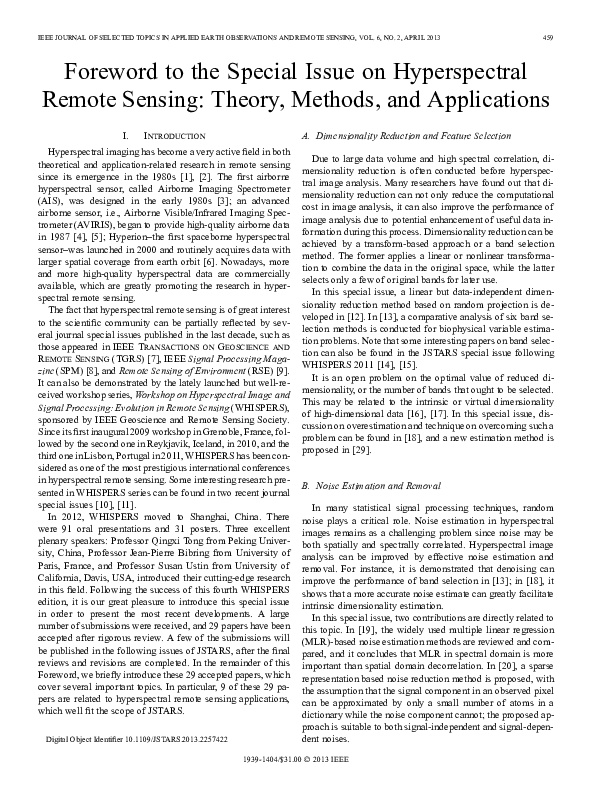 (PDF) Foreword to the special issue on hyperspectral remote sensing ...