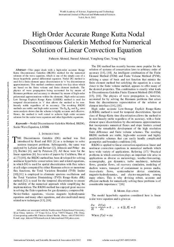 (PDF) High Order Accurate Runge Kutta Nodal Discontinuous Galerkin ...