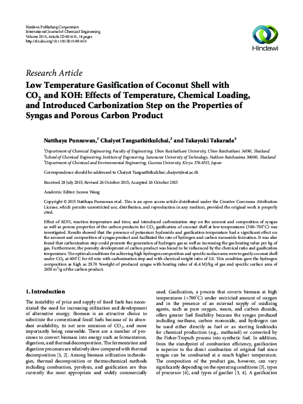 (PDF) Low Temperature Gasification of Coconut Shell with CO2and KOH ...