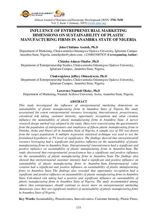 (PDF) INFLUENCE OF ENTREPRENEURIAL MARKETING DIMENSIONS ON ...