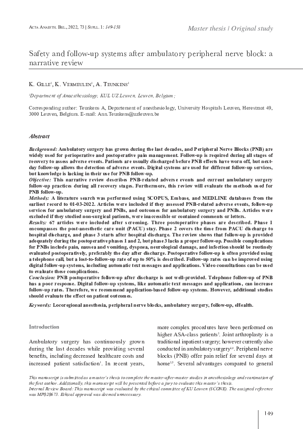 (PDF) Safety and follow-up systems after ambulatory peripheral nerve ...