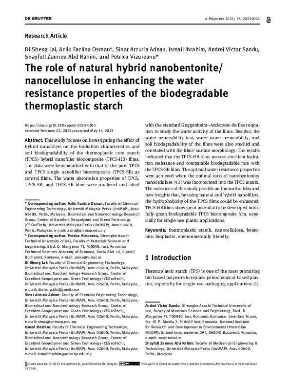 (PDF) The role of natural hybrid nanobentonite/nanocellulose in ...
