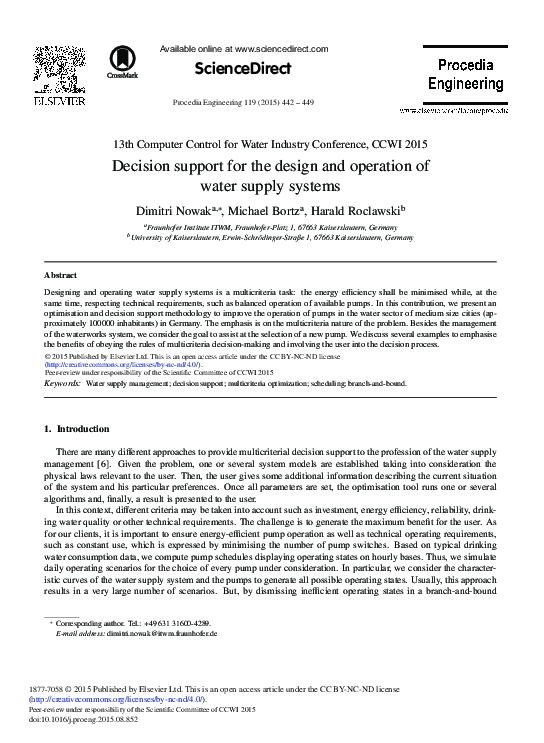 (PDF) Decision Support for the Design and Operation of Water Supply Systems
