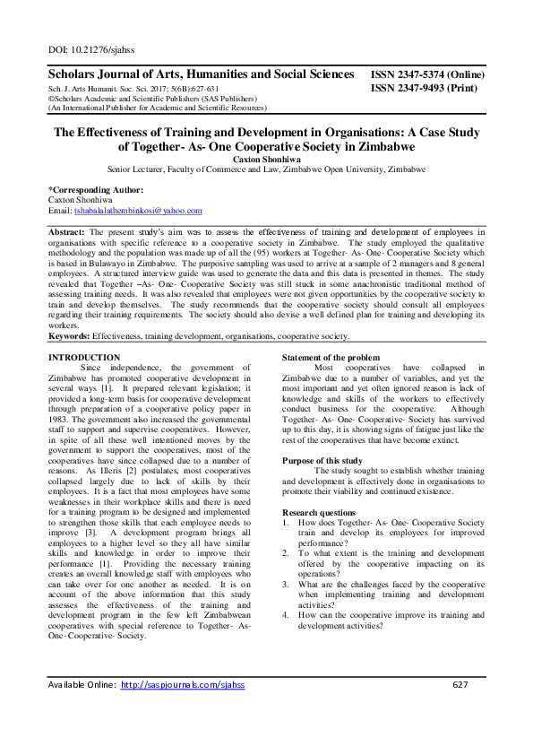 (PDF) The Effectiveness of Training and Development in Organisations: A ...
