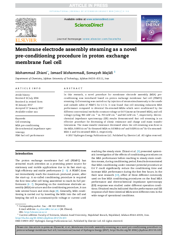 (PDF) Membrane electrode assembly steaming as a novel pre-conditioning ...
