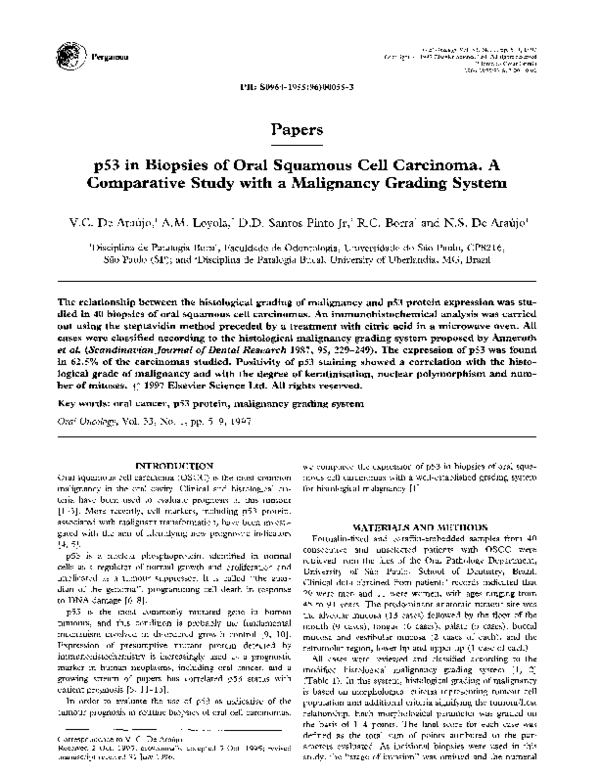 (PDF) p53 in biopsies of oral squamous cell carcinoma. A comparative ...
