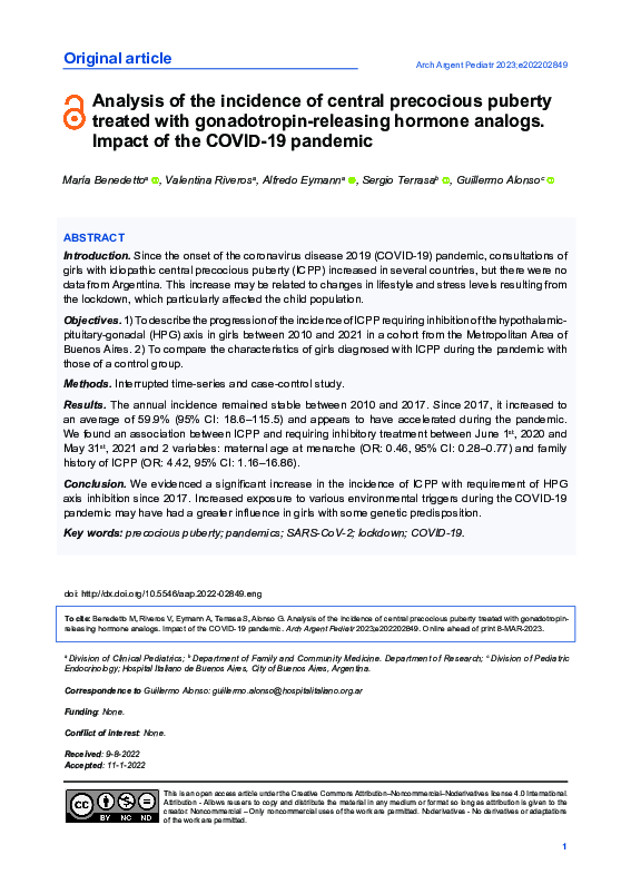 (PDF) Analysis of the incidence of central precocious puberty treated ...