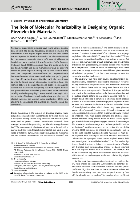 (PDF) The Role of Molecular Polarizability in Designing Organic ...