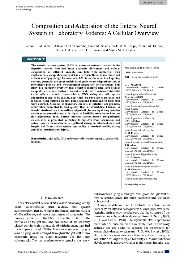 (PDF) Composition and Adaptation of the Enteric Neural System in ...
