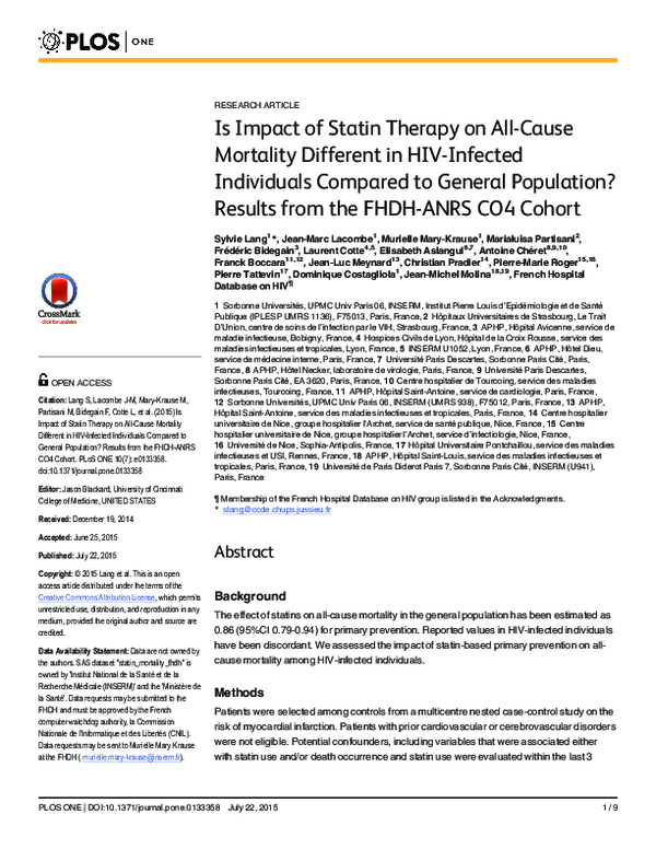 (PDF) Is Impact of Statin Therapy on All-Cause Mortality Different in ...