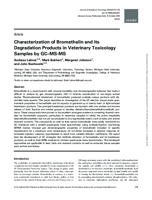 (PDF) Characterization of Bromethalin and its Degradation Products in ...