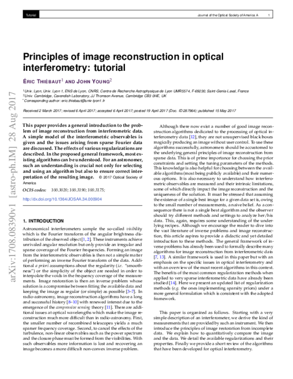 (PDF) Principles of image reconstruction in optical interferometry ...