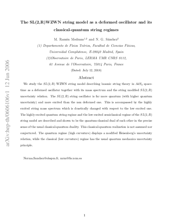 (PDF) The SL(2,R) WZWN String Model as a Deformed Oscillator and Its ...