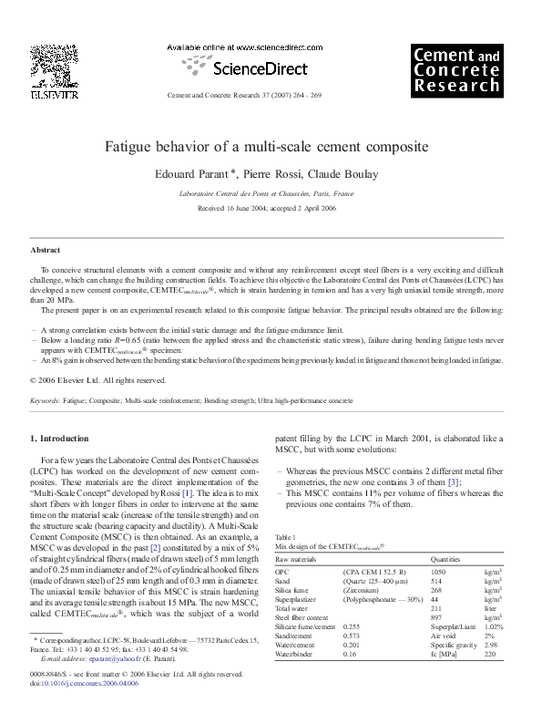 (PDF) Fatigue behavior of a multi-scale cement composite