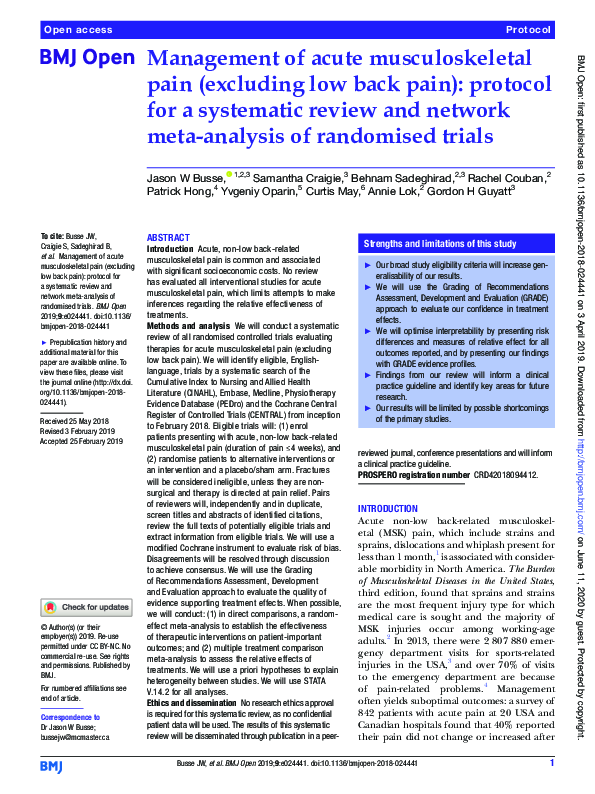 (PDF) Management of acute musculoskeletal pain (excluding low back pain ...