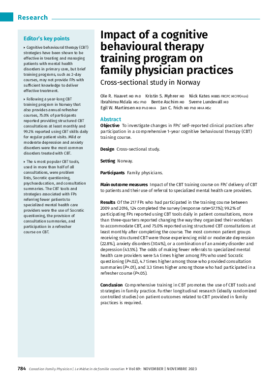 (PDF) Impact of a cognitive behavioural therapy training program on ...
