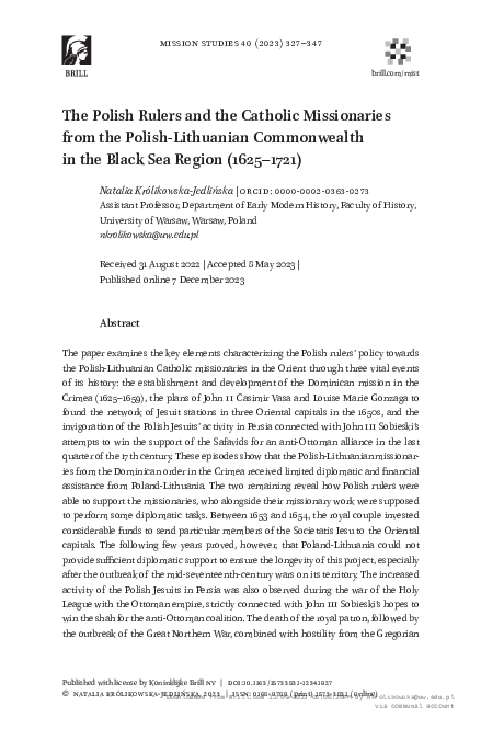 (PDF) The Polish Rulers and the Catholic Missionaries from the Polish ...