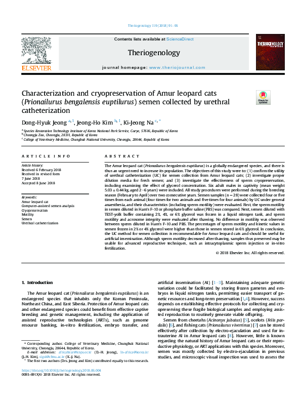 (PDF) Characterization and cryopreservation of Amur leopard cats (Prionailurus bengalensis ...