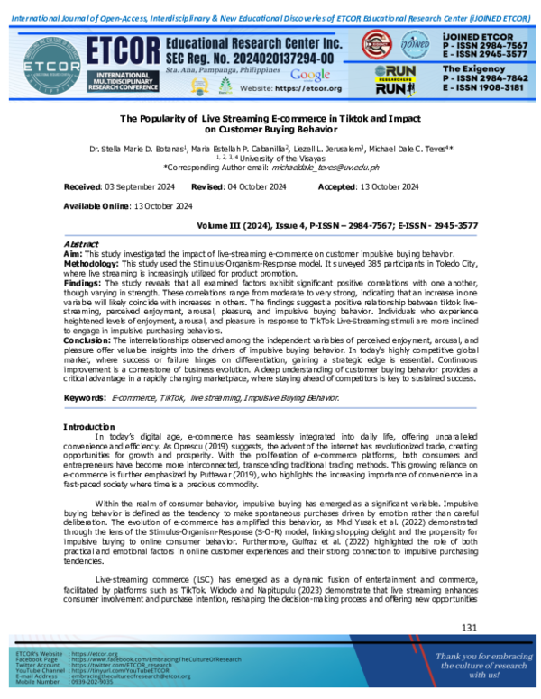 (PDF) The Popularity of Live Streaming E-commerce in Tiktok and Impact ...