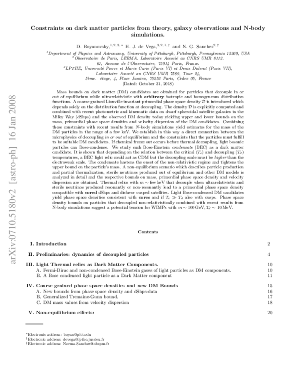 (PDF) Constraints on dark matter particles from theory, galaxy ...