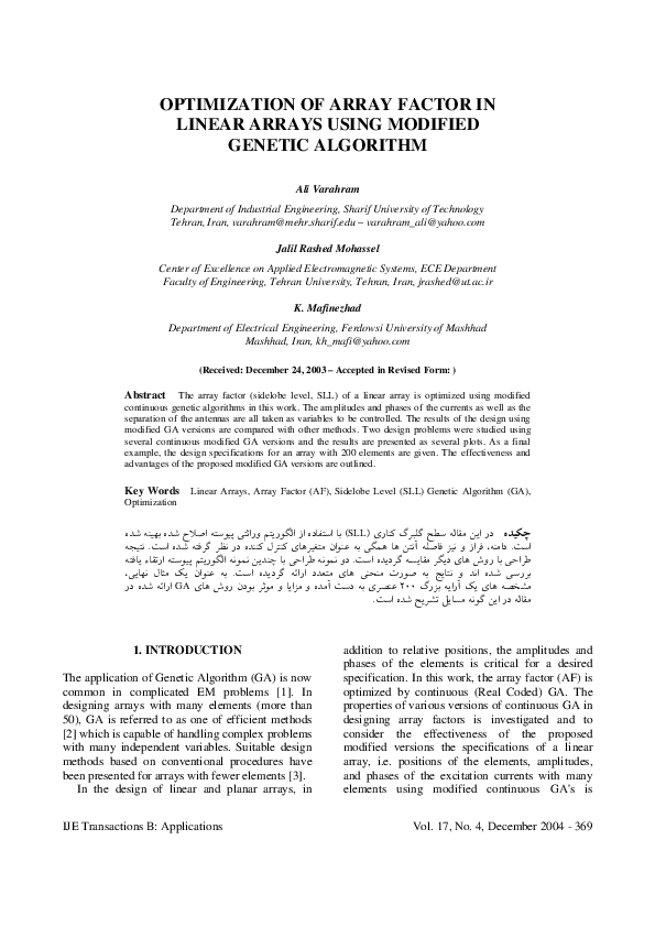 (PDF) Optimization of Array Factor In Linear Arrays Using Modified ...