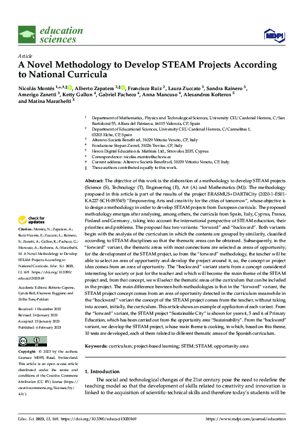 (PDF) A Novel Methodology to Develop STEAM Projects According to ...