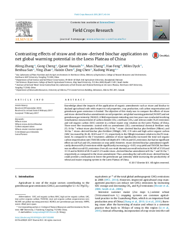 (PDF) Contrasting effects of straw and straw-derived biochar amendments ...