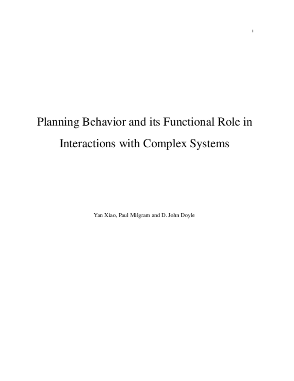 (PDF) Planning behavior and its functional role in interactions with ...