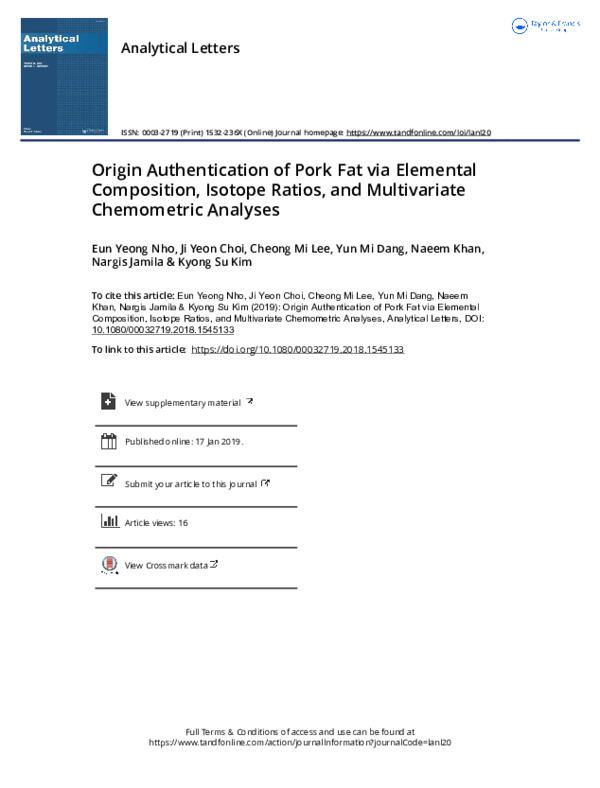 (PDF) Origin Authentication of Pork Fat via Elemental Composition