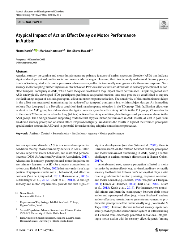 (PDF) Atypical Impact of Action Effect Delay on Motor Performance in Autism