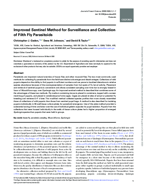 (PDF) Improved Sentinel Method for Surveillance and Collection of Filth ...
