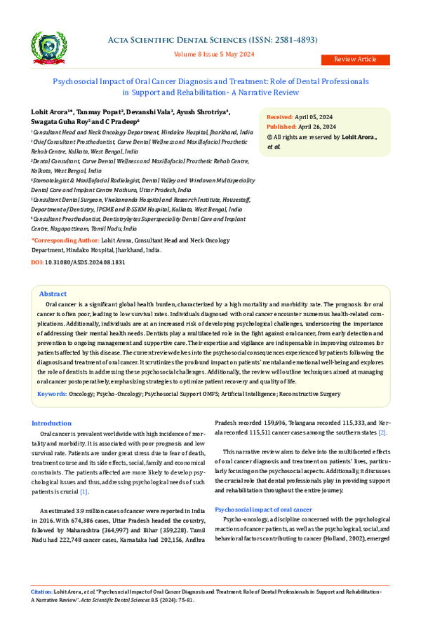 (PDF) Psychosocial Impact of Oral Cancer Diagnosis and Treatment: Role ...