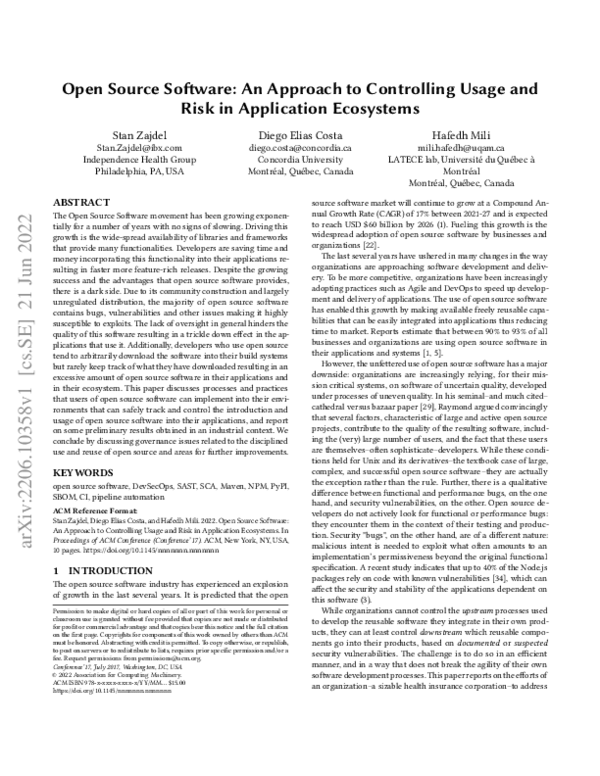 (PDF) Open Source Software: An Approach to Controlling Usage and Risk ...