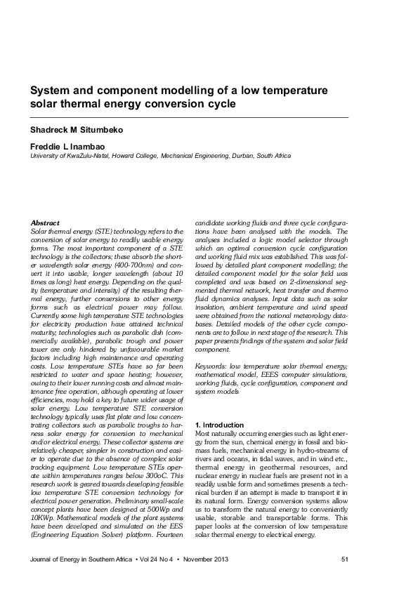 (PDF) System and component modelling of a low temperature solar thermal ...