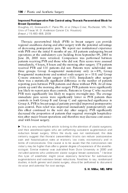 (PDF) Improved Postoperative Pain Control using Thoracic Paravertebral ...