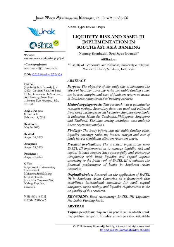 (PDF) Liquidity Risk And Basel III Implementation In Southeast Asia Banking
