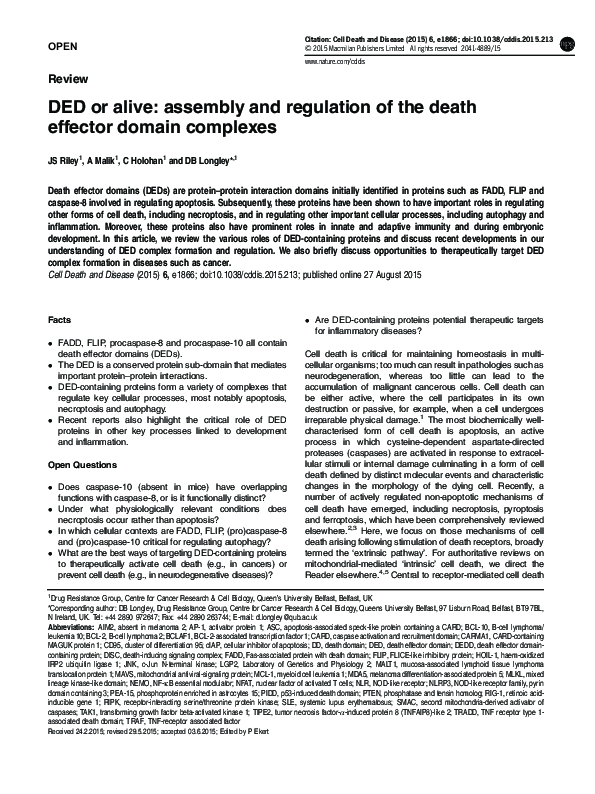 (PDF) DED or alive: assembly and regulation of the death effector ...