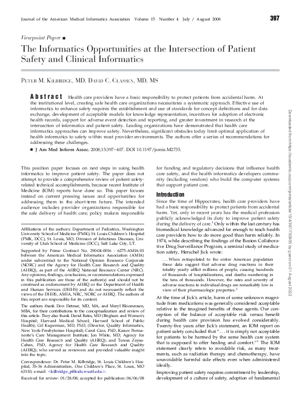 (PDF) The Informatics Opportunities at the Intersection of Patient ...