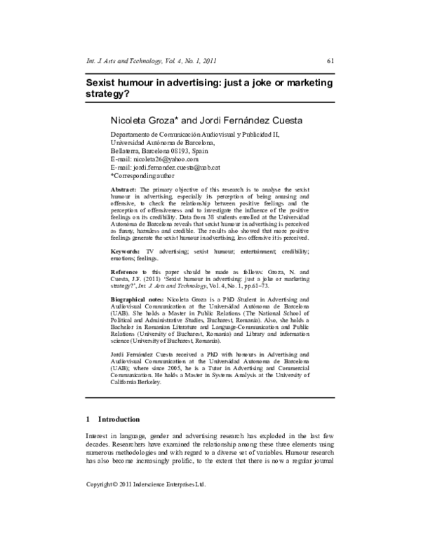 (PDF) Sexist humour in advertising: just a joke or marketing strategy?