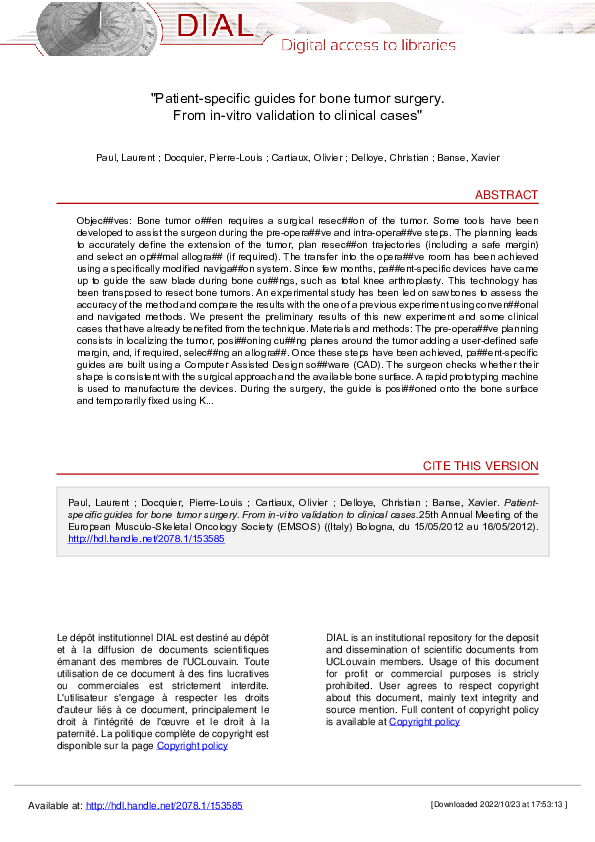 (PDF) Patient-specific guides for bone tumor surgery. From in-vitro ...
