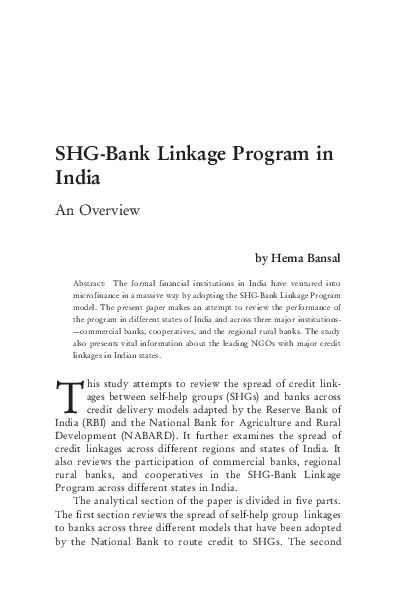 (PDF) SGH-Bank Linkage Program in India: An Overview