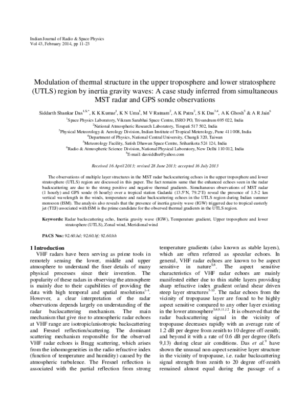 (PDF) Modulation of thermal structure in the upper troposphere and ...