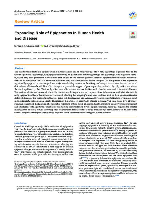 (PDF) Expanding Role of Epigenetics in Human Health and Disease