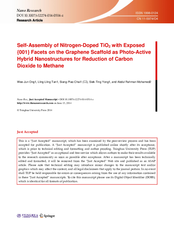 (PDF) Self-assembly of nitrogen-doped TiO2 with exposed {001} facets on ...